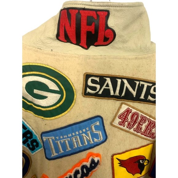 NFL Teams Custom Handmade Vintage Wool Leather Snap Up Quilted Reebok 8XL Jacket - Picture 7 of 16